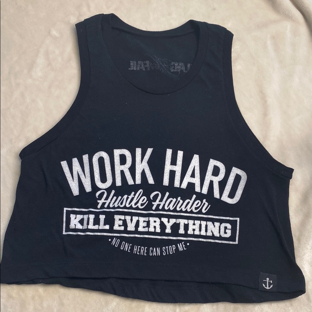 Flag Nor Fail Black Crop Top Work hard Hustle harder